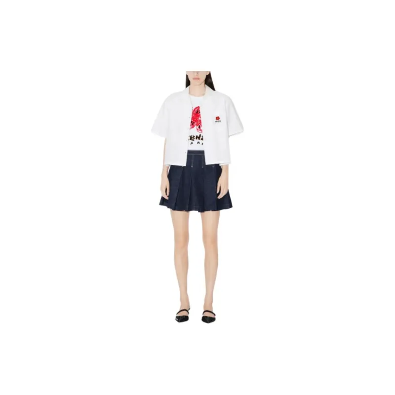 KENZO Logo Patch Pleated Denim Mini Skirt-2