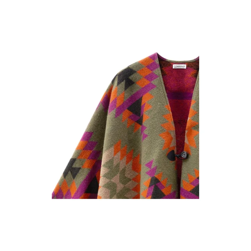 WOOLRICH Ikat print Fringed Wool blend Cape-2