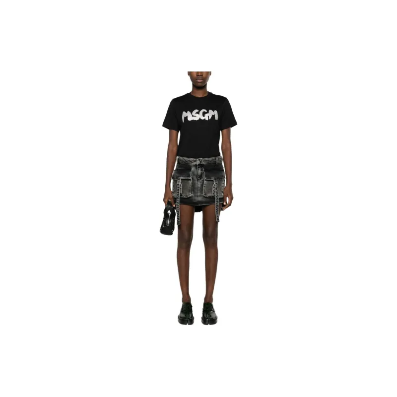 MSGM Glitter Logo-print Cotton T-shirt-1