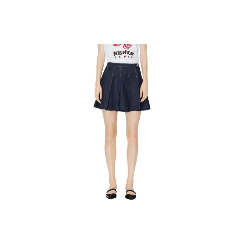 KENZO Logo Patch Pleated Denim Mini Skirt-3