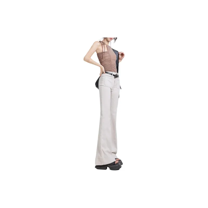 ZNZX Jeans Women's Beige Apricot-4