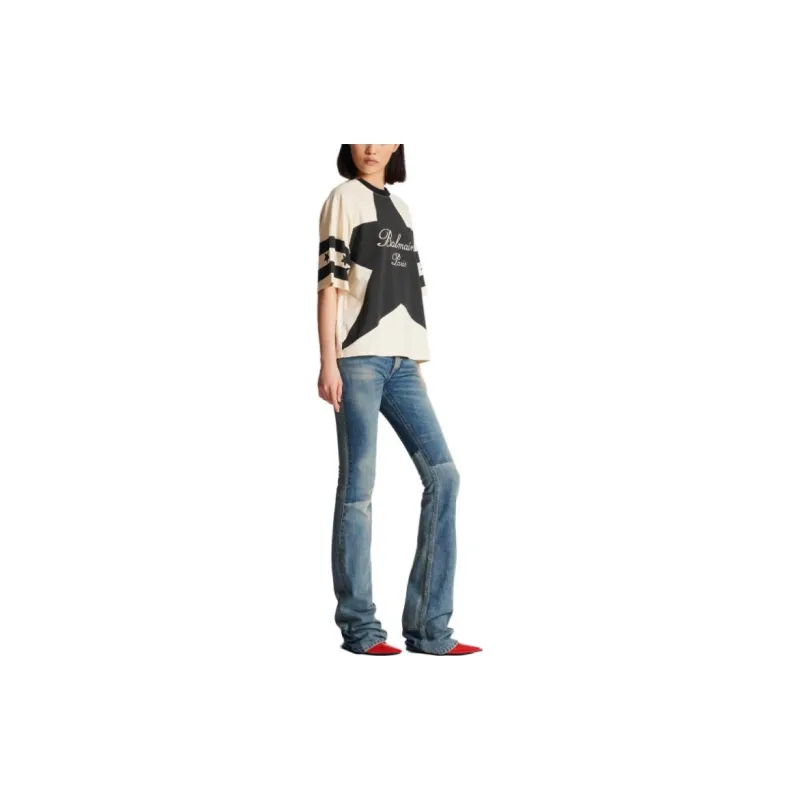 BALMAIN Signature Stars Bulky T Shirt 'Cream/Black'-3