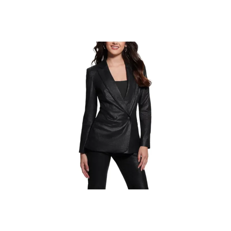 GUESS Eco Emelie Faux-Suede Blazer Business Suits Coats Women's Black-3