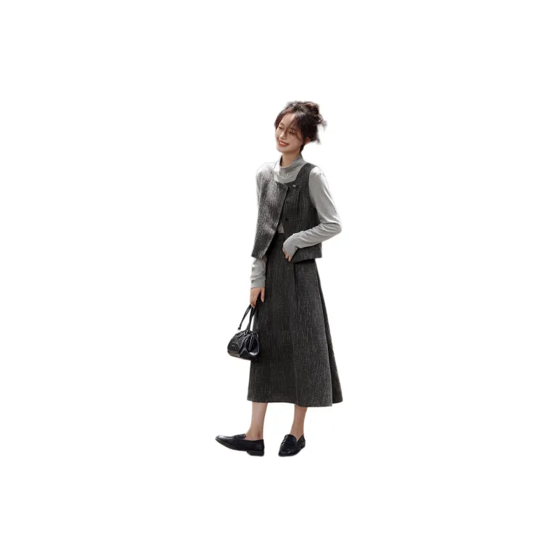 Mo Han Yi Mei Skirt Set Women's Dark Heather Gray-3