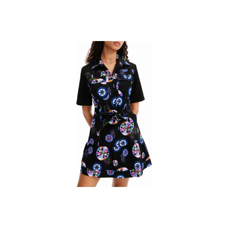 Desigual Vestido Corto Camisero Bolas M. Christian Lacroi Short Sleeved Dress Women's Black-3