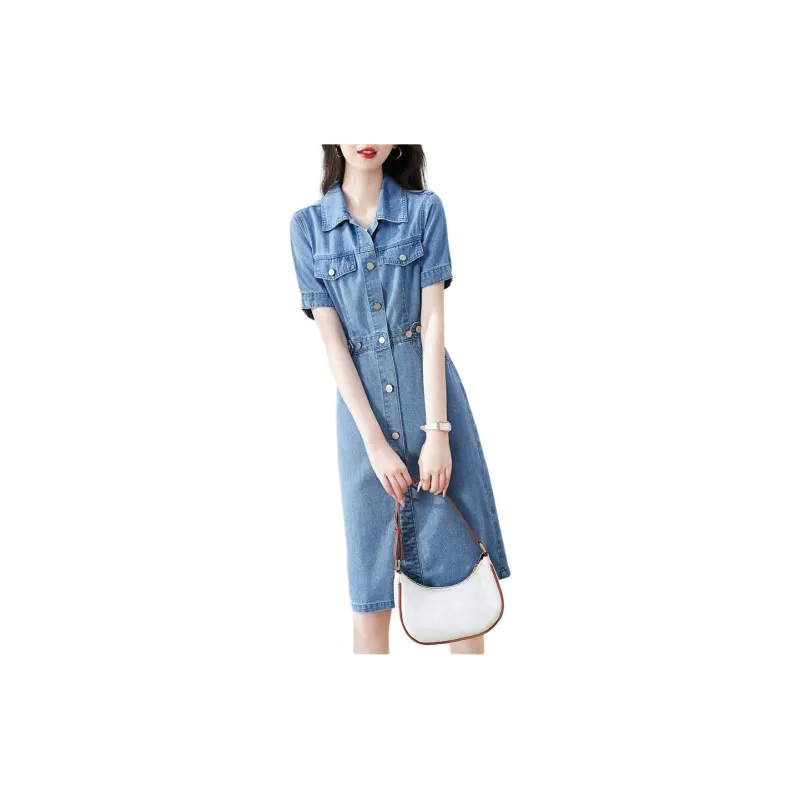 XWI SS24 Short Sleeved Dress Women's Denim Blue-1