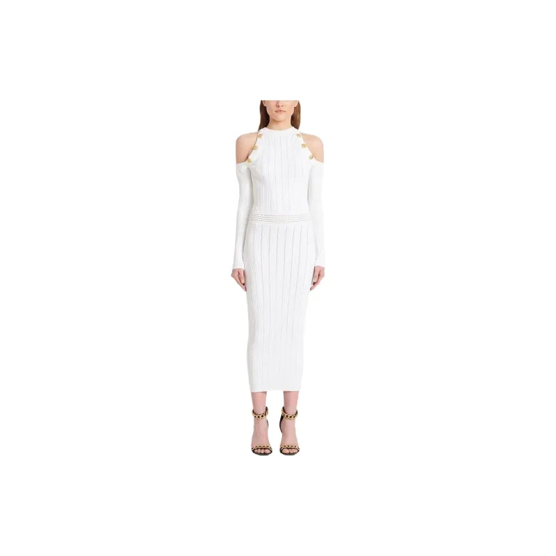 BALMAIN Long Sleeved Dresses Women's White-2