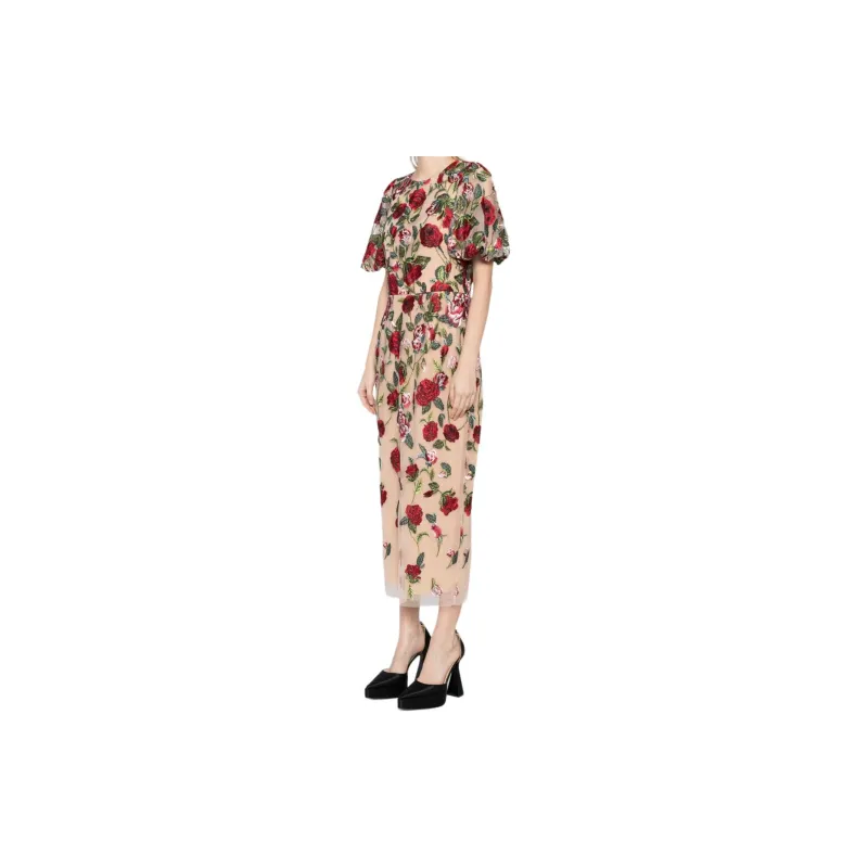 Marchesa Notte Floral-embroidered Tulle-panels Dress-3
