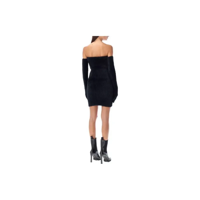 OFF-WHITE Fuzzy Gloves Strapless Minidress-6