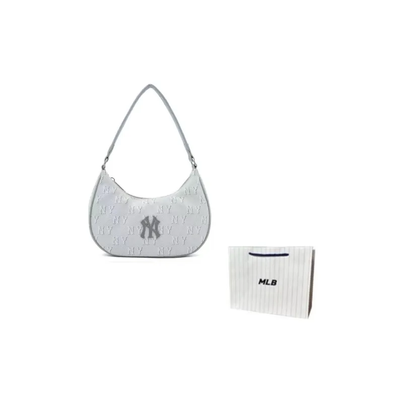 MLB Polyester Shoulder Bag Handbag Regular Unisex White & Silver Gray-4