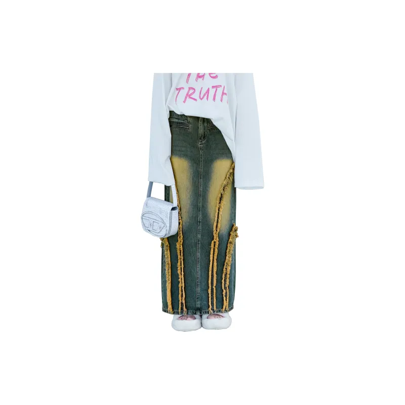 FTT Flythetruth Denim Long Skirt Women's Vintage Blue-4