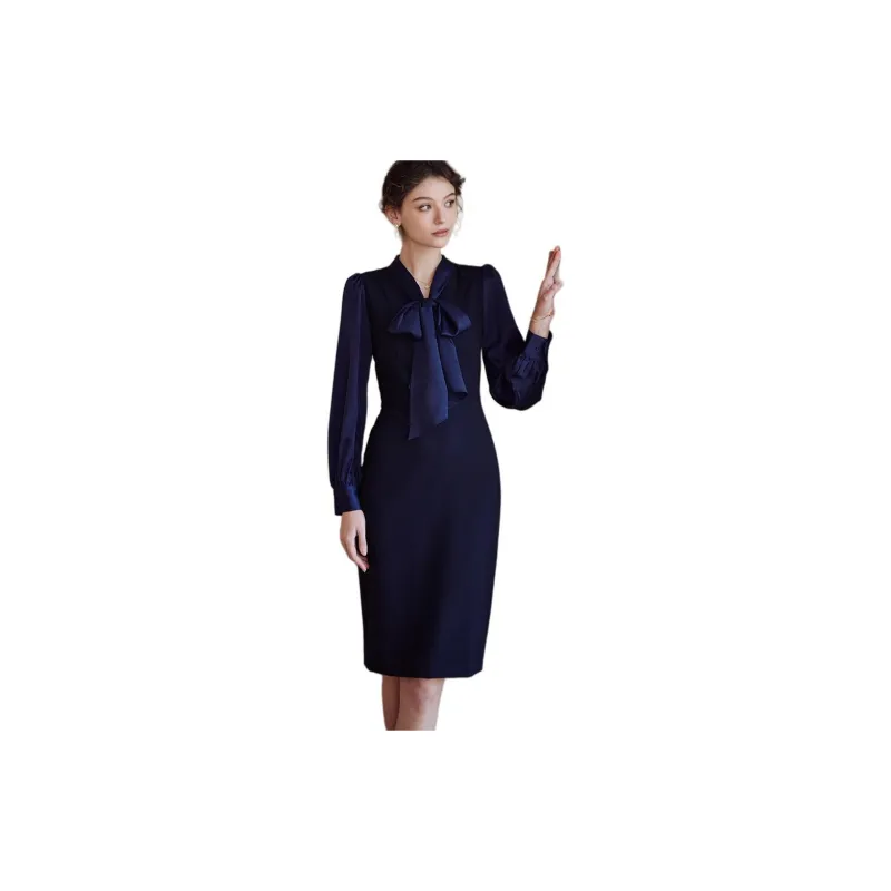 ROEYSHOUSE Long Sleeved Dresses Women's Dark Blue-6