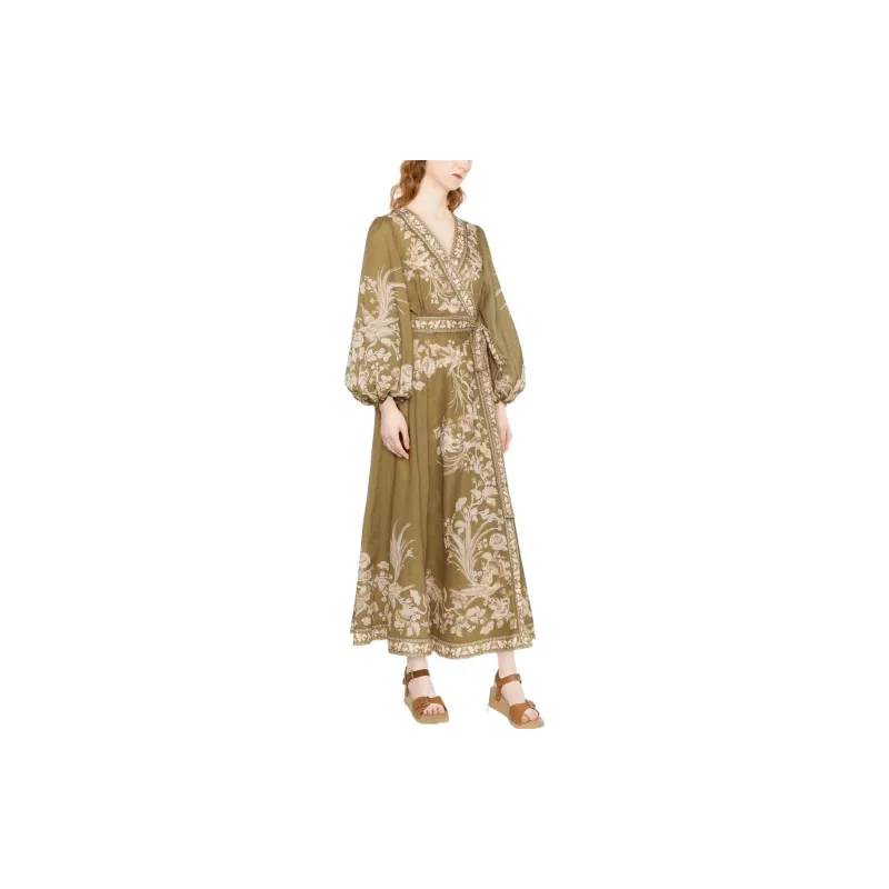 Zimmermann FW22 Long Sleeved Dress Women's Olive Green-1