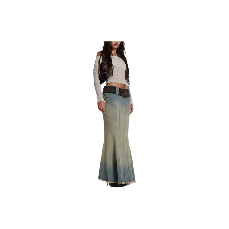 Jaded London Denim Long Skirt Women's Blue-3