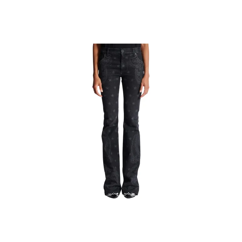 BALMAIN Star Paisley Print Denim Jeans-1