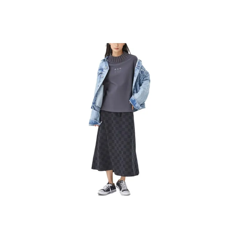 GAP Casual Long Skirts Women's Gray Black Checkerboard-1