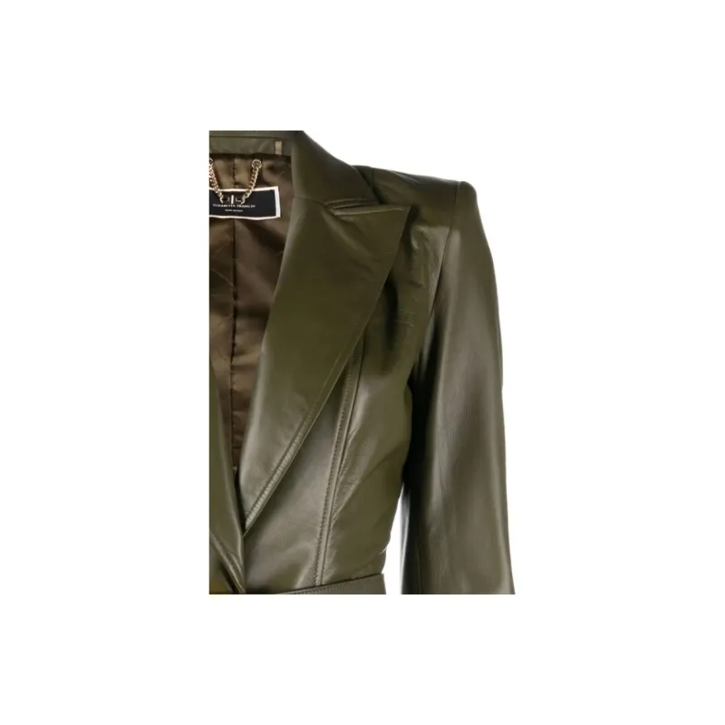 Elisabetta Franchi Leather Jackets Women's Dark Green-4
