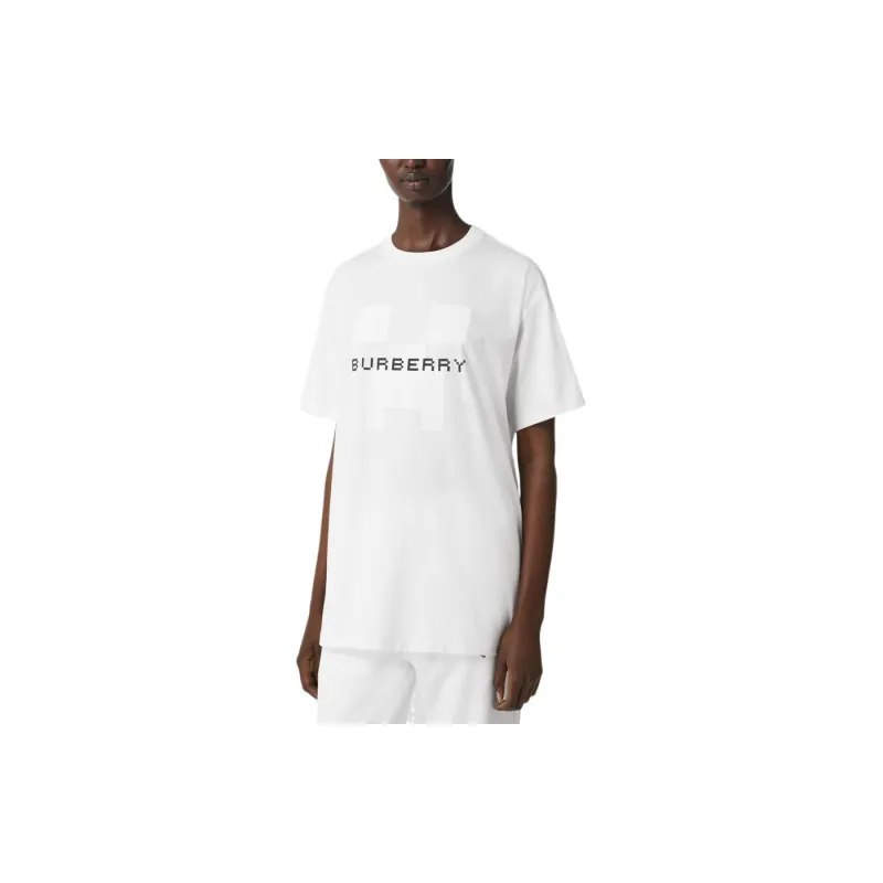 Burberry X Minecraft Logo Print Cotton Oversized T shirt White-3