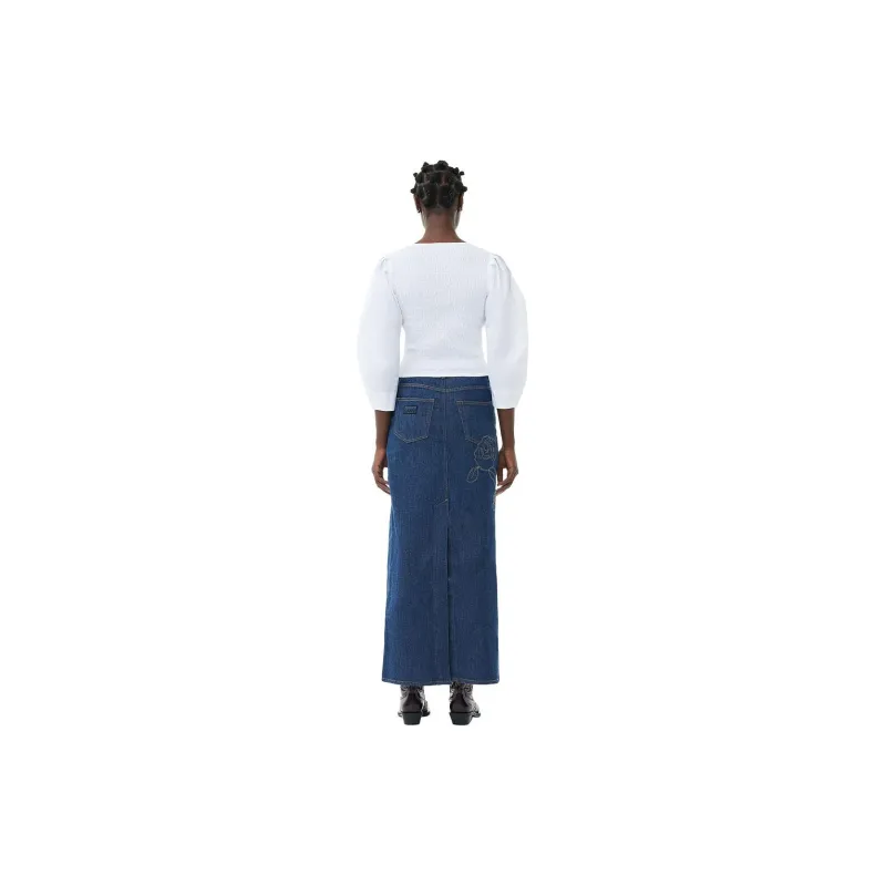 GANNI Rose Denim Maxi Skirt-2