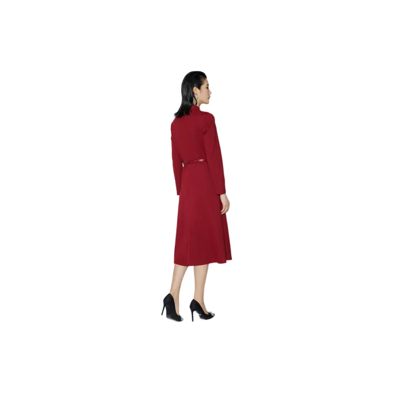 BBLLUUEE Long Sleeved Dress Women's Maple Leaf Red-1