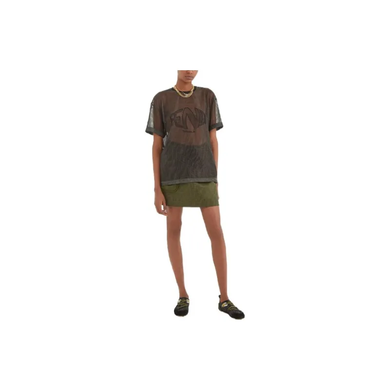 FENDI SS21 Drop Shoulder Sleeve T Shirt Women's Brown-2
