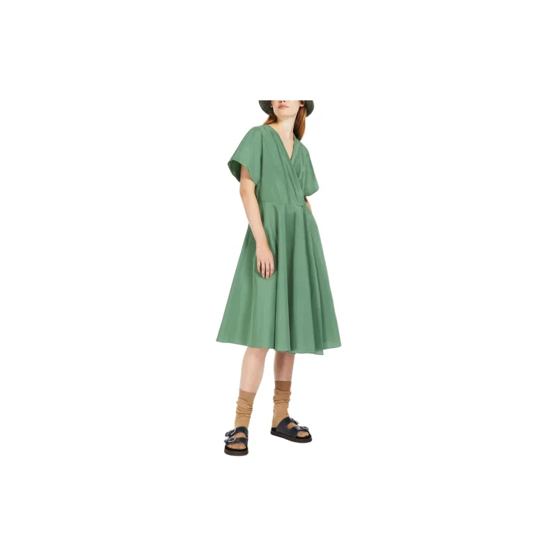 WEEKEND MaxMara Cotton Taffeta Dress Short Sleeved Dresses Women's Green-3