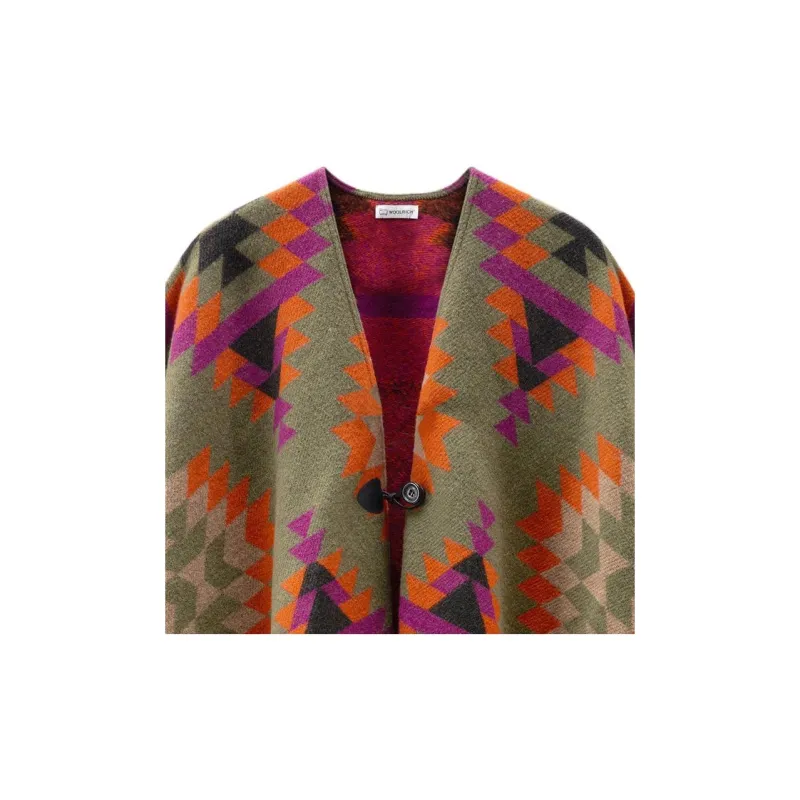 WOOLRICH Ikat print Fringed Wool blend Cape-4