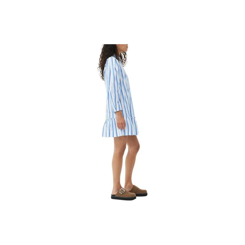 GANNI Striped Flared Hem Shirt Dress-3