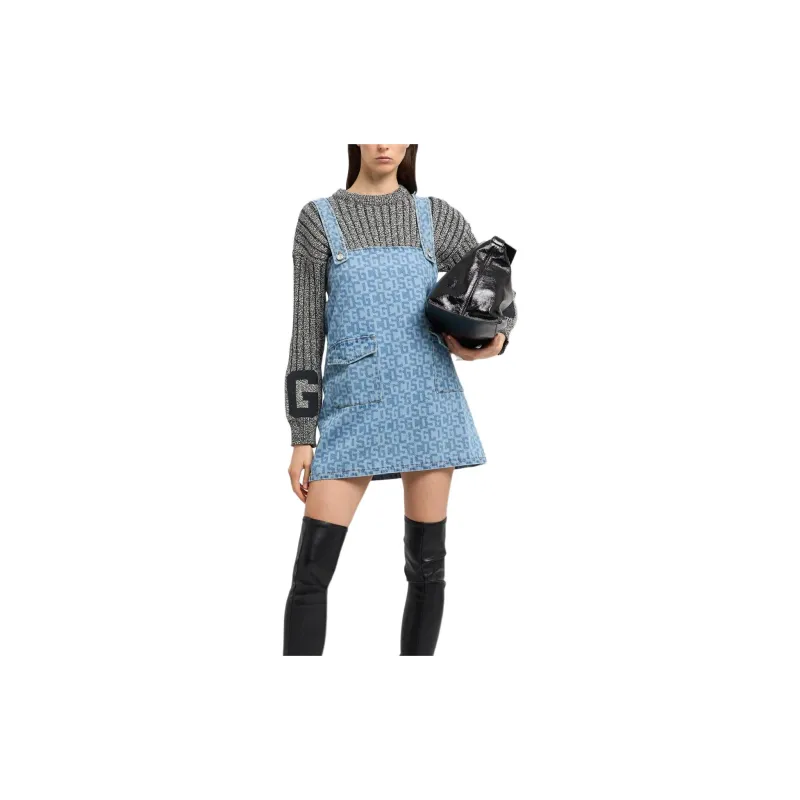 GCDS Monogram print Denim Mini Dress-1