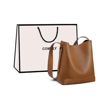 COMELY Cow Leather Patchwork Synthetic Leather Bucket Bags Shoulder Bags Regular Women's Cocoa Brown