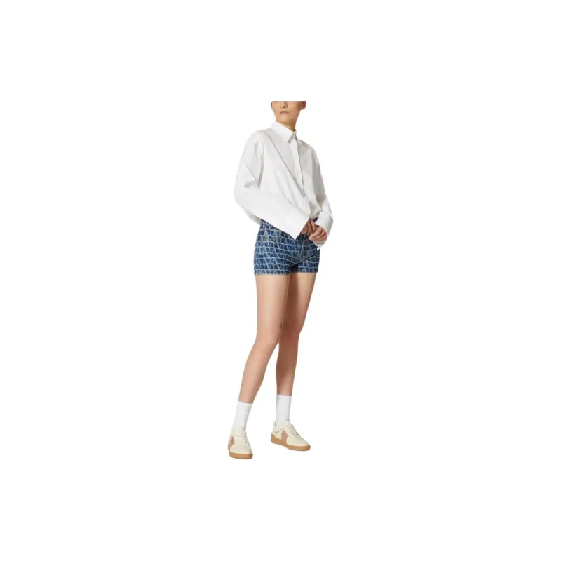 Valentino Toile Iconographe Logo Patch Denim Shorts-2