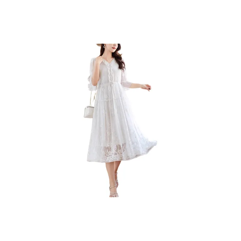 Yi Mengyuan Silk Long Sleeved Dress Women's-1