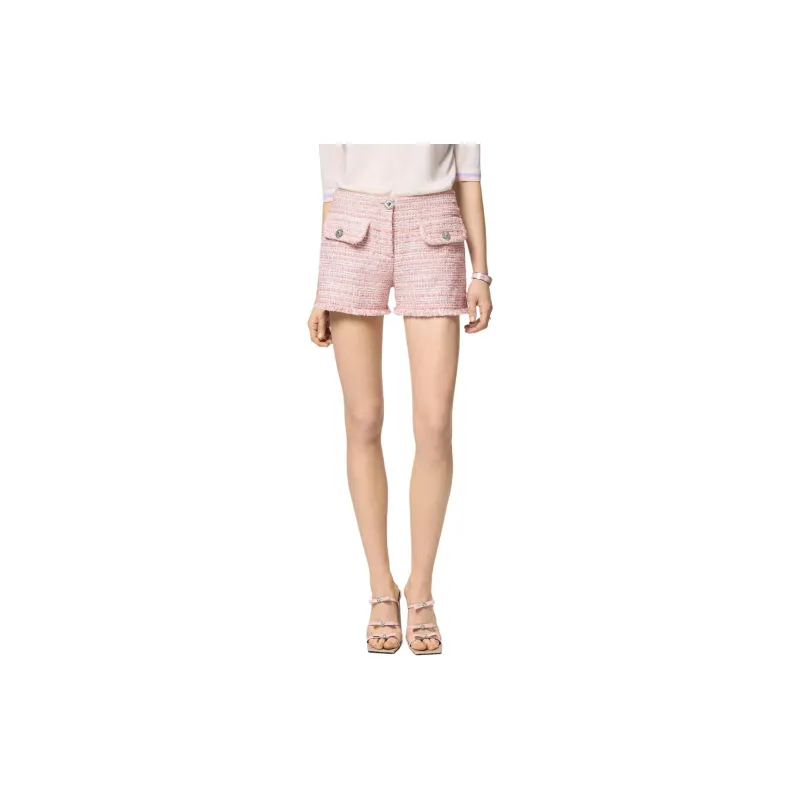 VERSACE Tweed Frayed Edge Mini Shorts-2