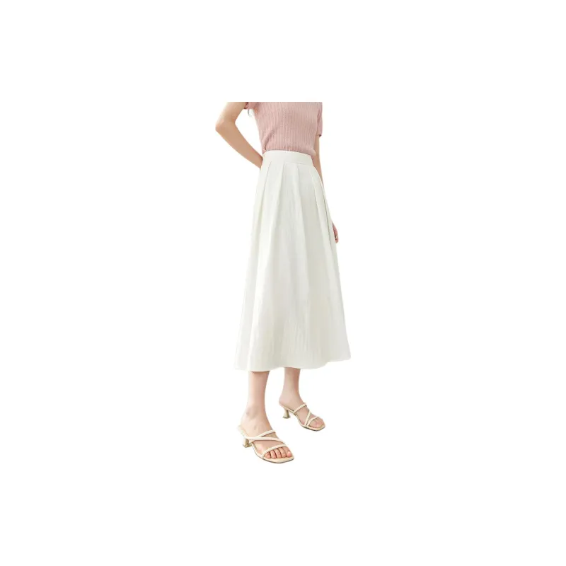 VIMLY Casual Long Skirt Women's White-3