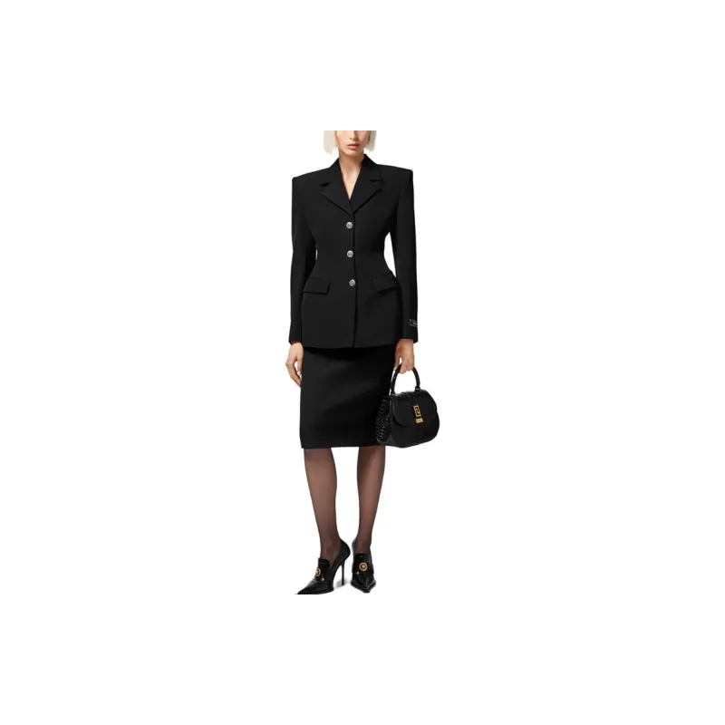 VERSACE Grain De Poudre Pencil Midi Skirt 'Black'-3