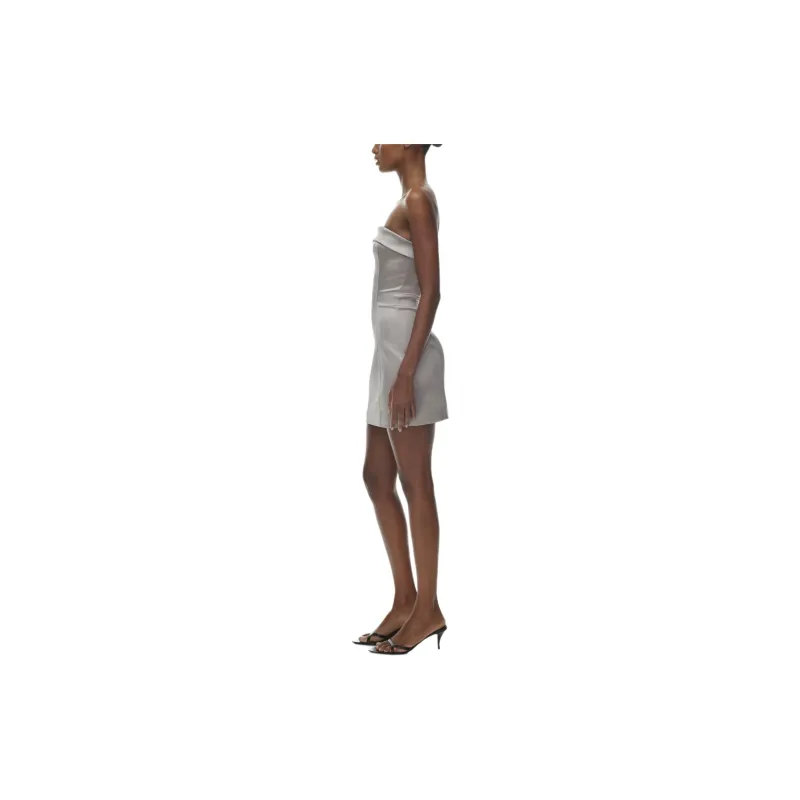 ARITZIA Ten Shimmer Satin Tube Dress Sleeveless Dress Women's Ashen/Iron Cyan-4
