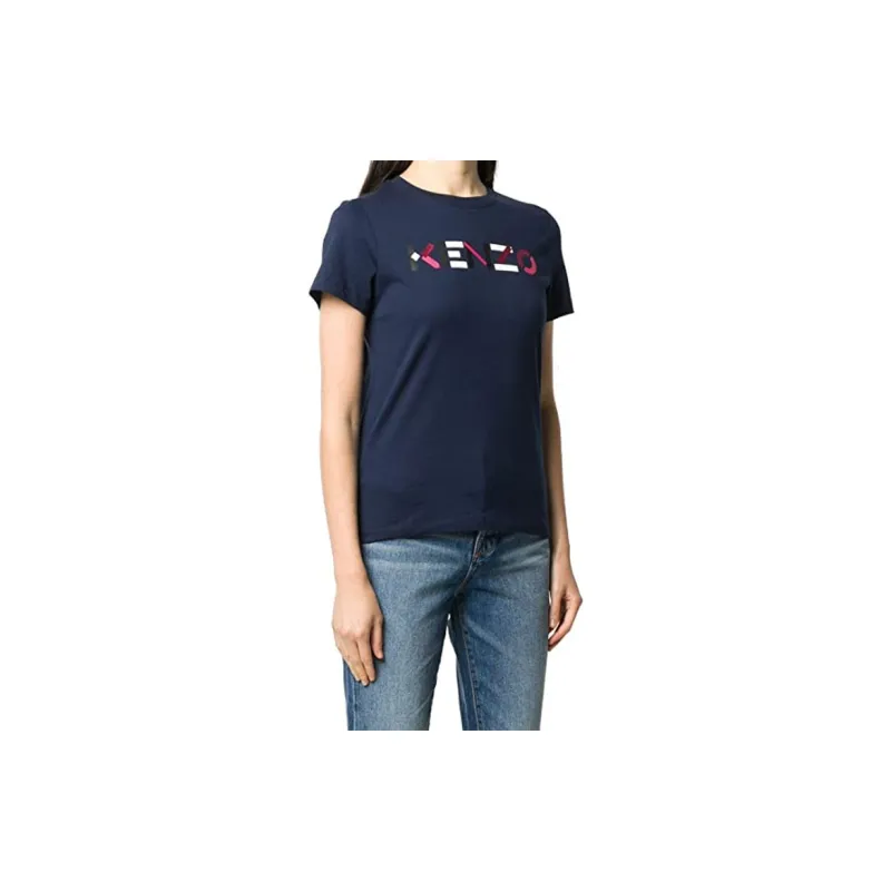 KENZO Letter Logo T Shirts Women's Navy-2