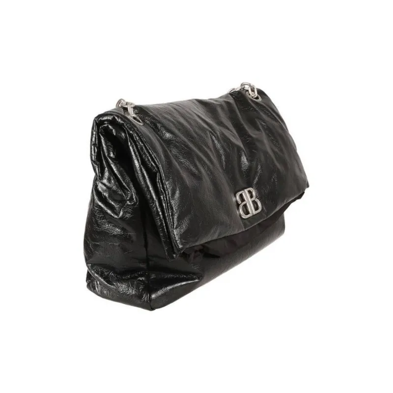 Balenciaga Monaco Chain Logo Patch Shoulder Bag Women's Black-1
