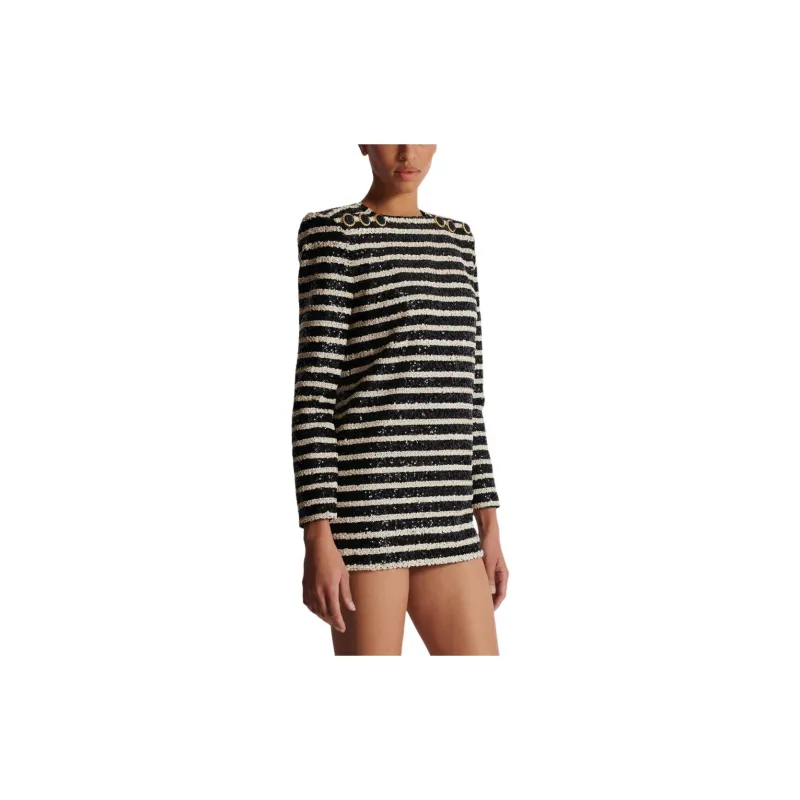 BALMAIN Striped Sequin Embellished Mini Dress-5