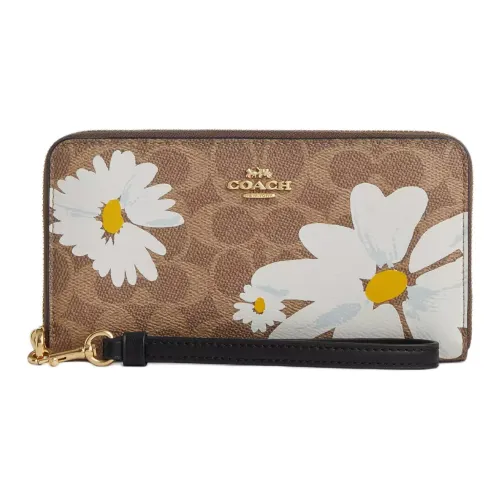 COACH Zip Around Coated Canvas Wallet Small Size Women's Tan Multicolor