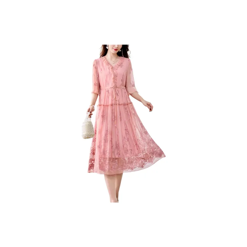 Yi Mengyuan Silk Long Sleeved Dress Women's-10
