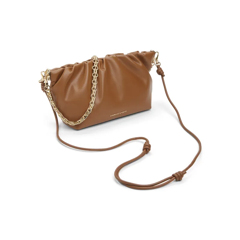 CHARLES&KEITH PU Shoulder Bag, Crossbody Bag Trumpets Women's Brown/Cream Milk White/Silver-2