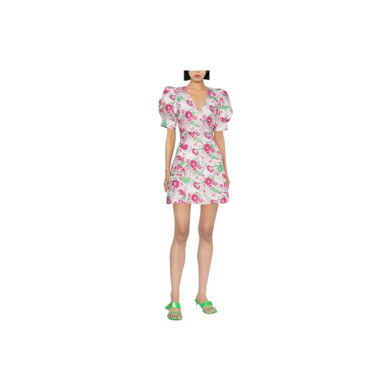 GANNI Floral Printed V Neck Mini Dress-1