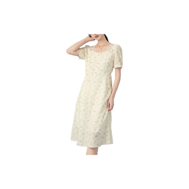 EICHITOO Short Sleeved Dresses Women's Ecru Pattern-2