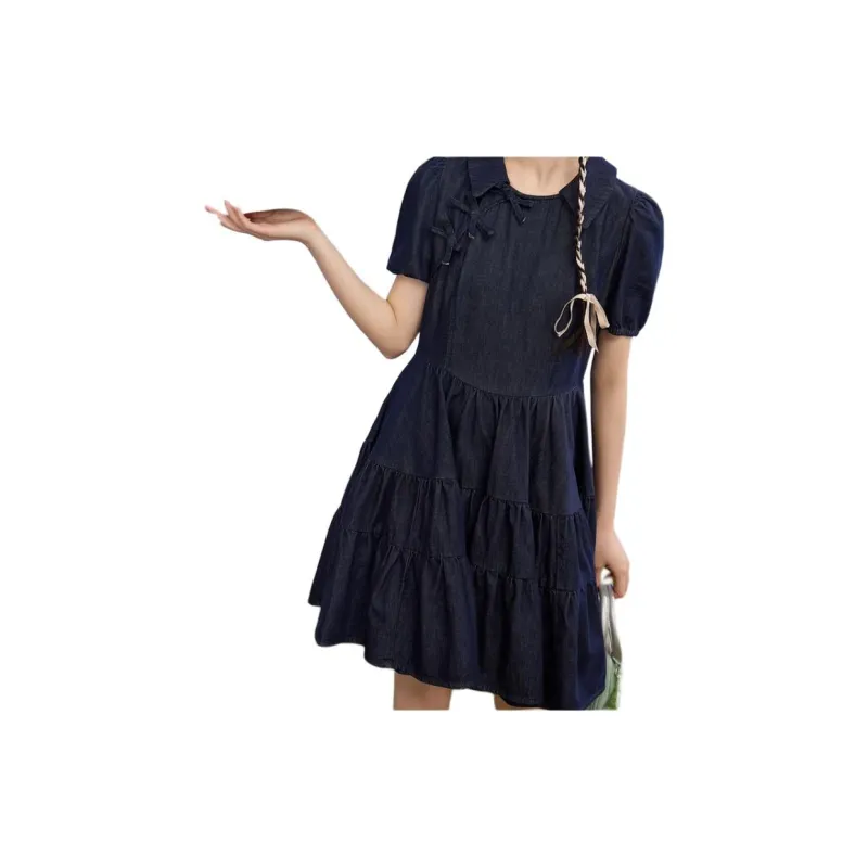 ZIHAN SS24 Short Sleeved Dress Women's Dark Denim Blue-4