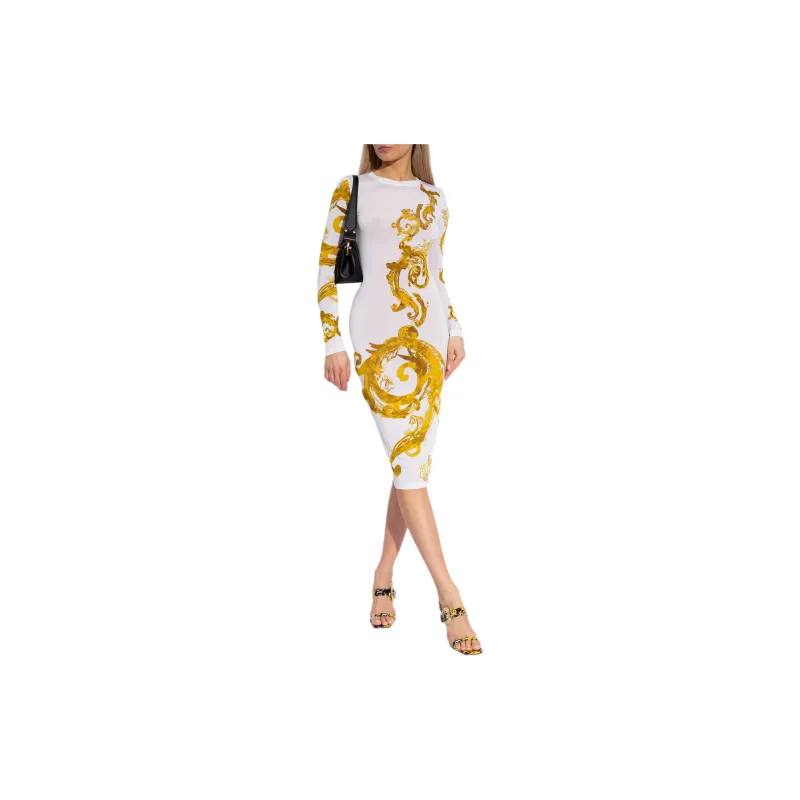 VERSACE JEANS Watercolour Couture Long Sleeved Midi Dress-1