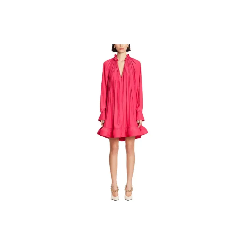Lanvin Charmeuse Ruffle Detailed Mini Dress-1