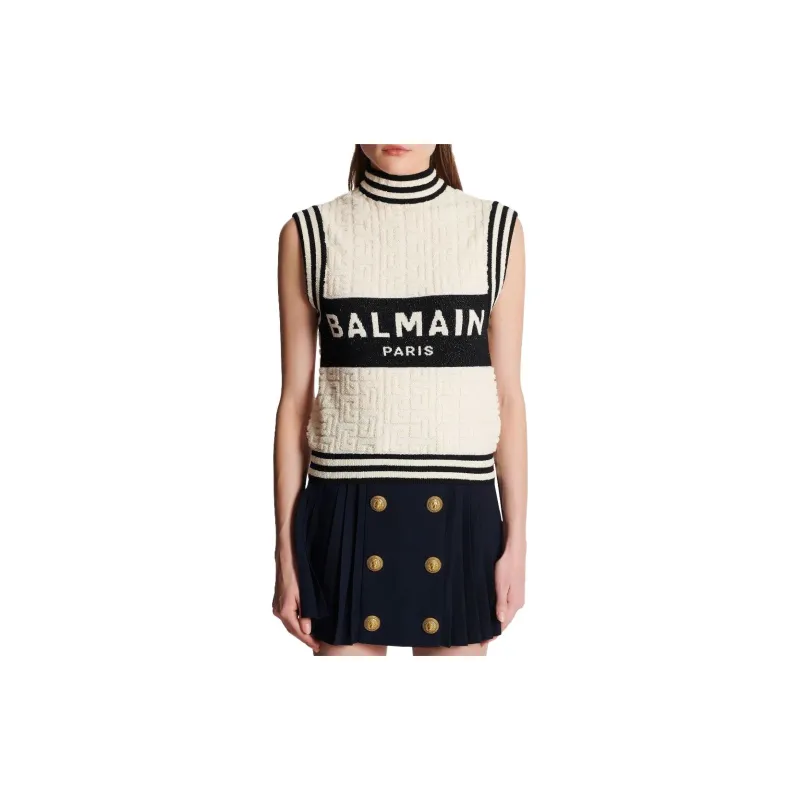BALMAIN Intarsia-knit Monogram Knitted Top-4