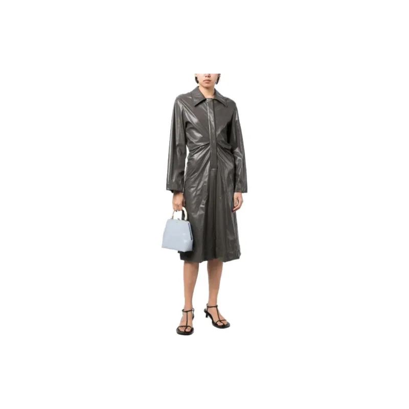 LOW CLASSIC Ruched Faux leather Shirt Dress-1