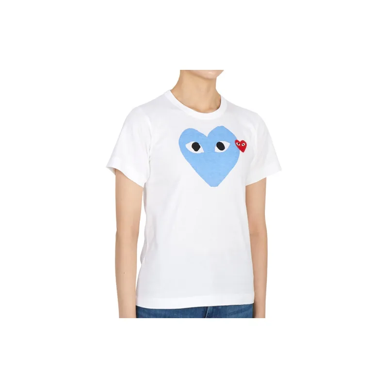 Comme Des Garcons Play Women's Red Emblem Heart T shirt White/Blue-6